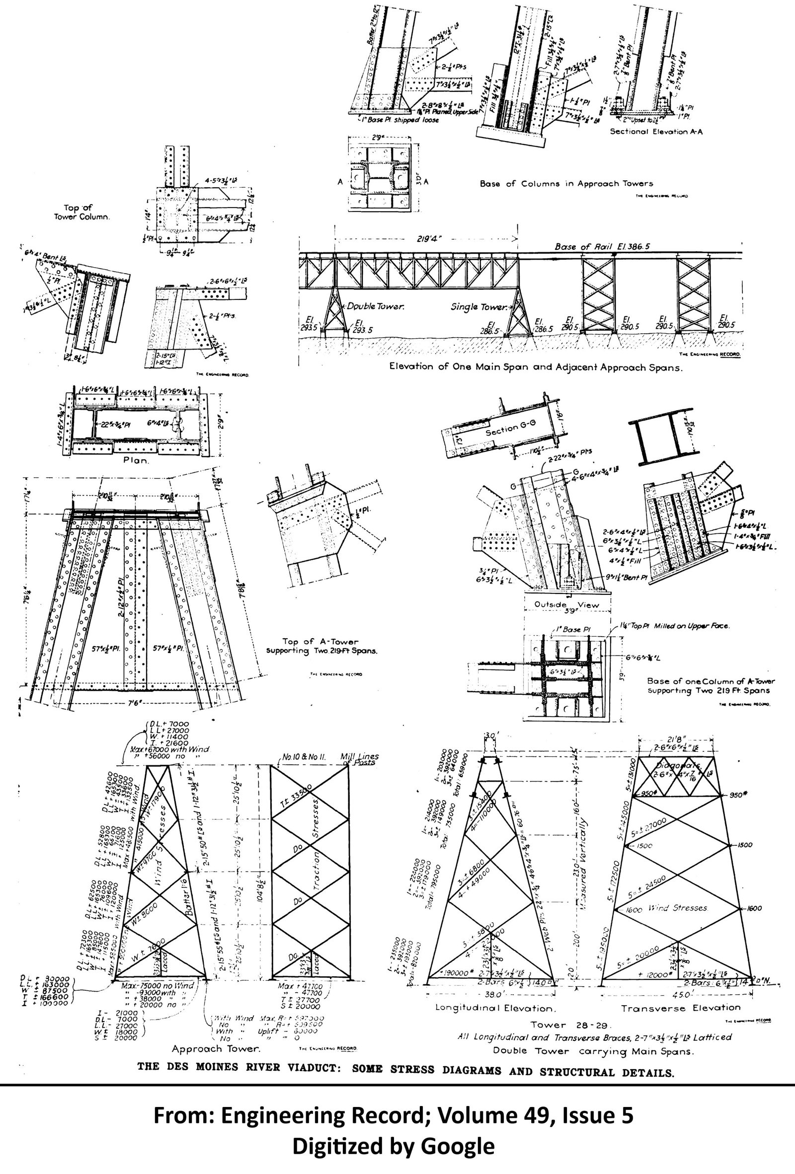Diagrams of various structural details